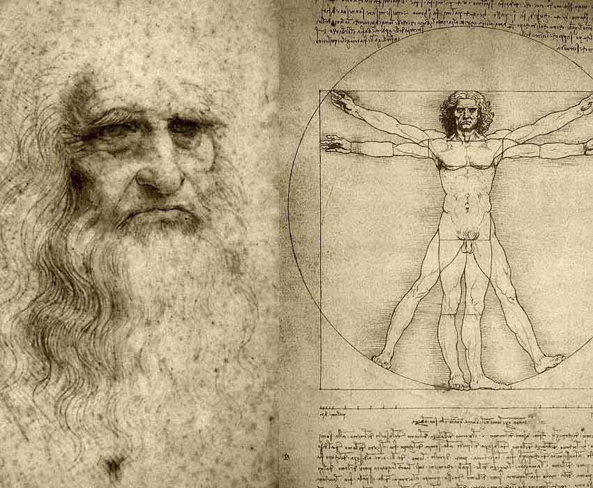 Autorretrato y Hombre de Vitruvio de Leonardo da Vinci